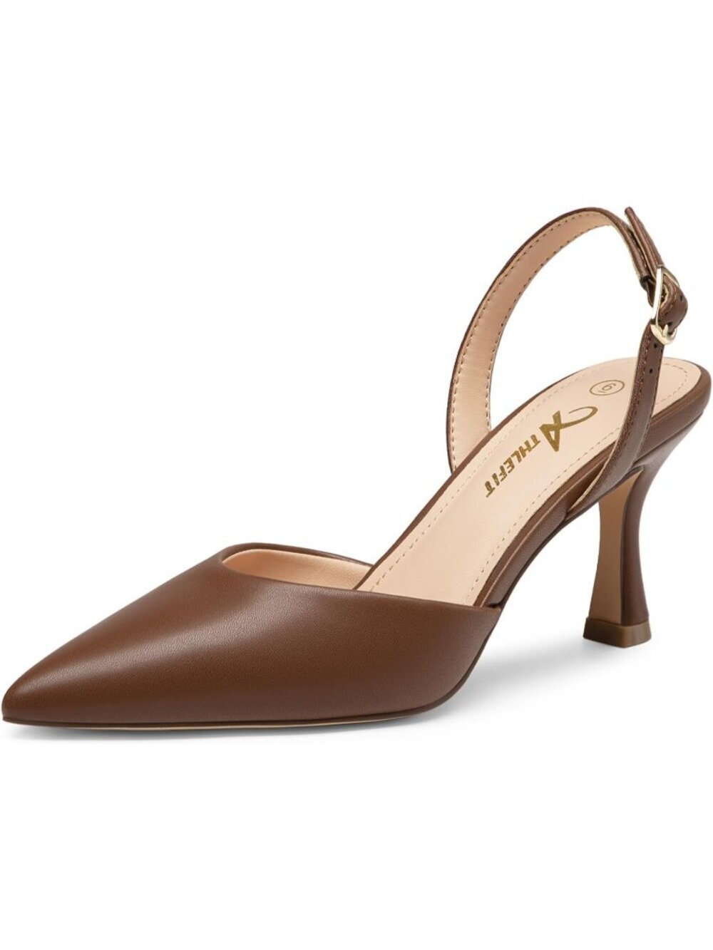 Women's Brown Closed Pointed Toe Kitten Heels Slingback Stiletto Pump Shoes